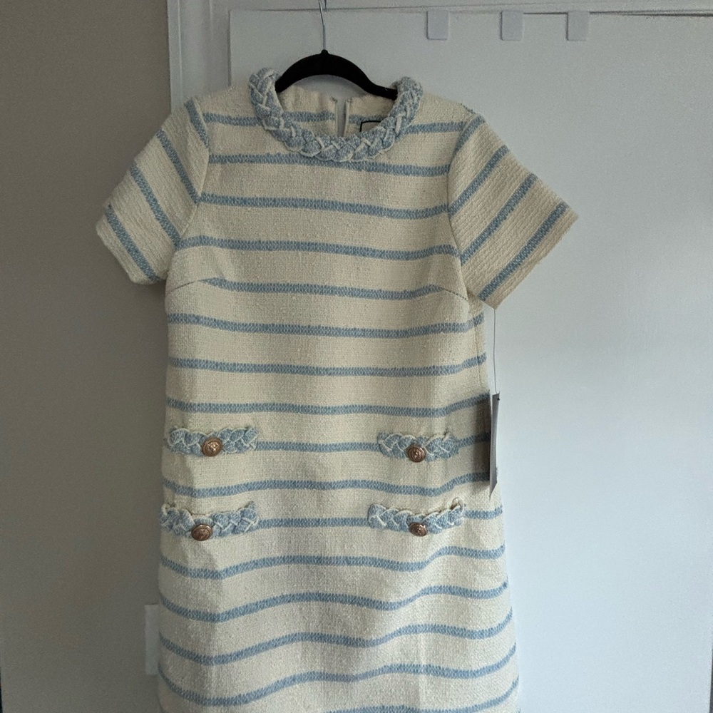 Tuckernuck Cream and Blue Sheath Dress with Peter Pan Collar